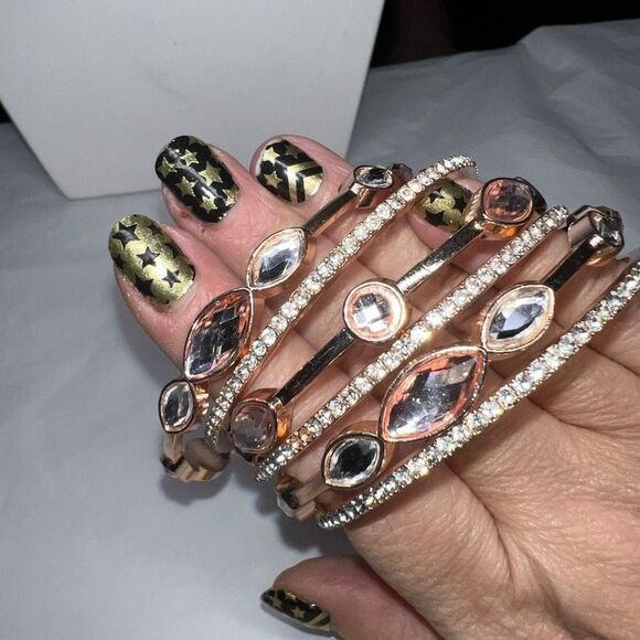Set of Six Rose Gold Tone Rhinestone Stack Bangle Bracelets **SEE PIC AND DESCRI - Picture 10 of 10